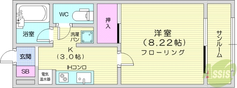 仙台市若林区新弓ノ町のマンションの間取り