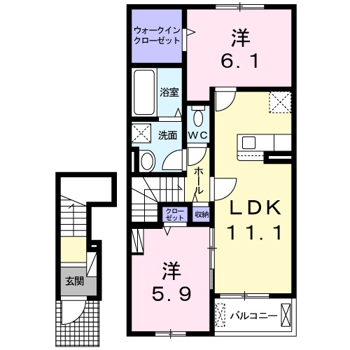 【東近江市五個荘竜田町のアパートの間取り】