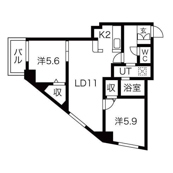 札幌市手稲区西宮の沢六条のマンションの間取り