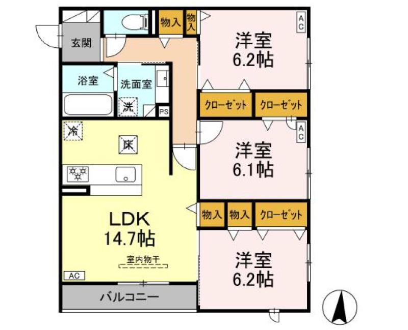 浜松市中央区上西町のアパートの間取り