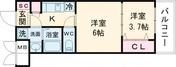 京都市中京区聚楽廻西町のマンションの間取り