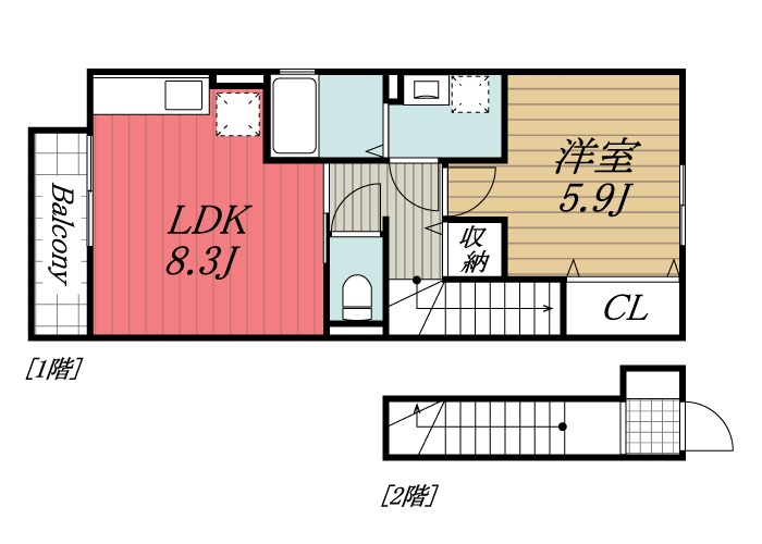 千葉市稲毛区園生町のアパートの間取り