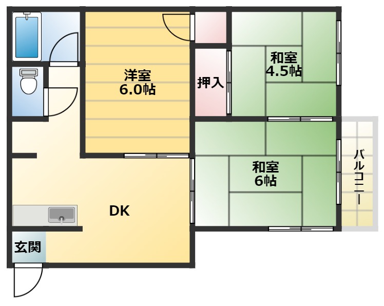 羽曳野市駒ケ谷のアパートの間取り