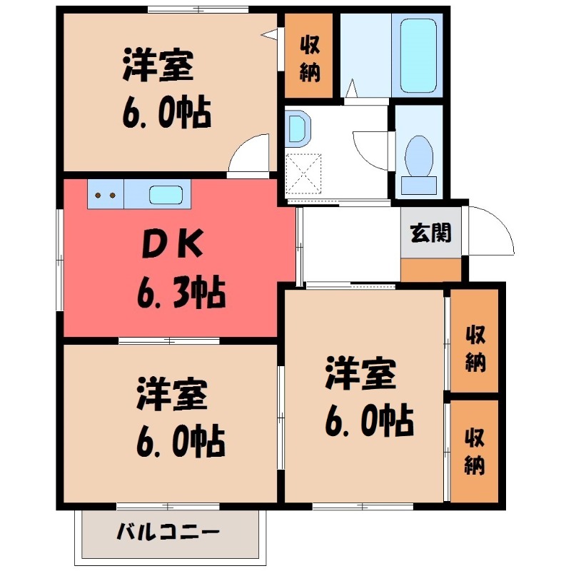 【宇都宮市岩曽町のアパートの間取り】