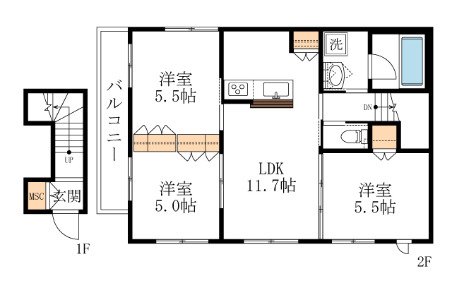 （仮称）吉川市道庭メゾン北棟の間取り