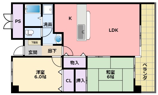 阪神本線 今津駅 徒歩9分 6階建 築38年の間取り写真