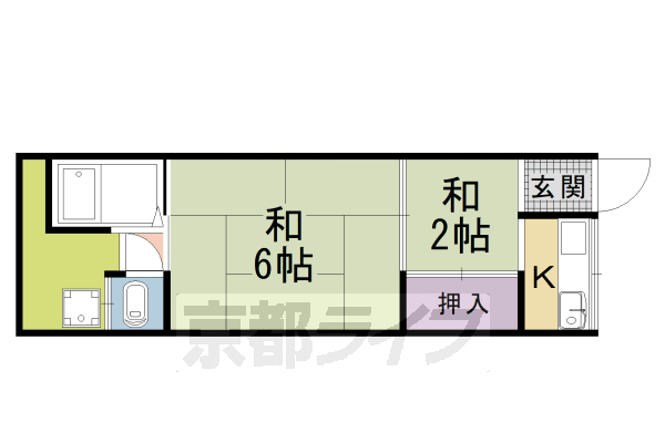 京都市右京区嵯峨野芝野町のアパートの間取り