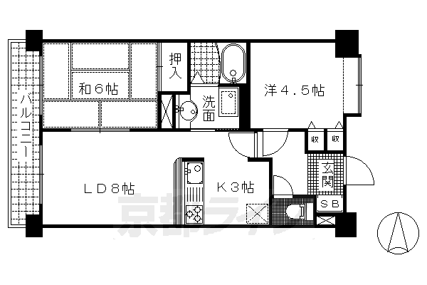 京都市伏見区下鳥羽広長町のマンションの間取り