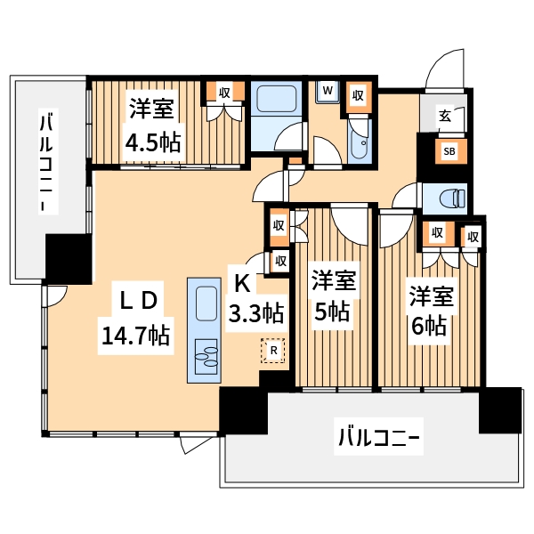 横浜市神奈川区羽沢南のマンションの間取り