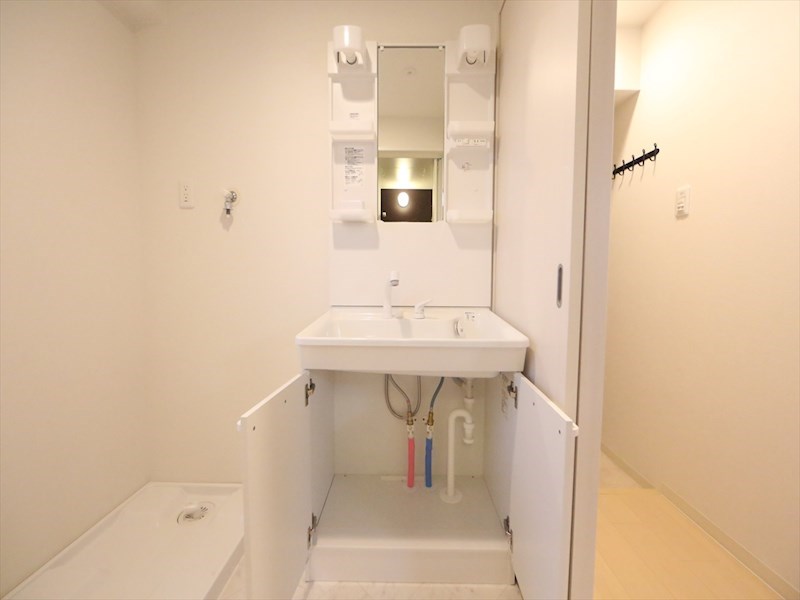 洗面設備　脱衣所　独立洗面台（シャンプードレッサー付）収納スペース有