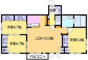 江別市大麻中町のアパートの間取り