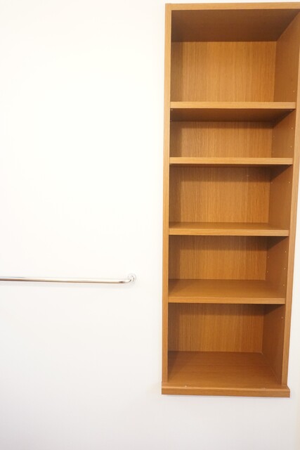 洗面設備　洗面所の壁に棚付き