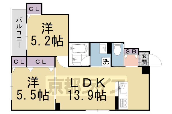 【京都市下京区大宮３丁目のマンションの間取り】