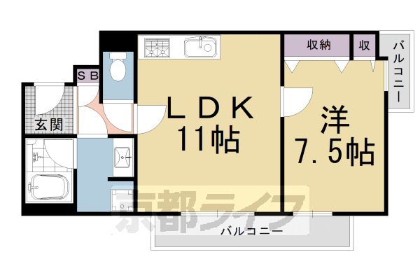 京都市左京区岡崎西福ノ川町のマンションの間取り