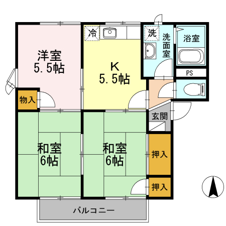 広島市東区牛田新町のアパートの間取り