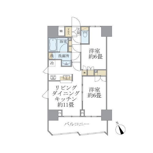 新宿区弁天町のマンションの間取り