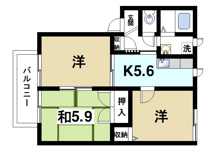 天理市三島町のアパートの間取り