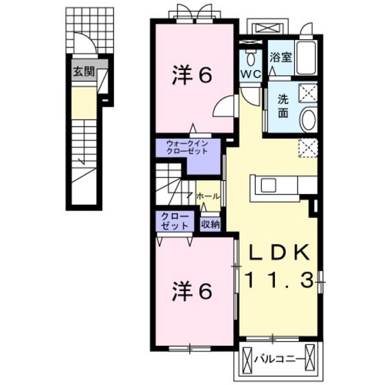 呉市焼山泉ヶ丘のアパートの間取り