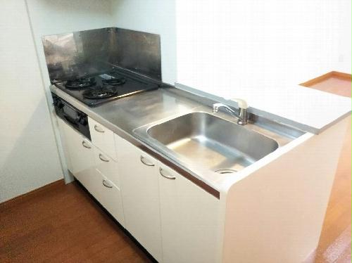 キッチン　2口ラジエントヒーター付き。部屋により設備が異なる場合あり。