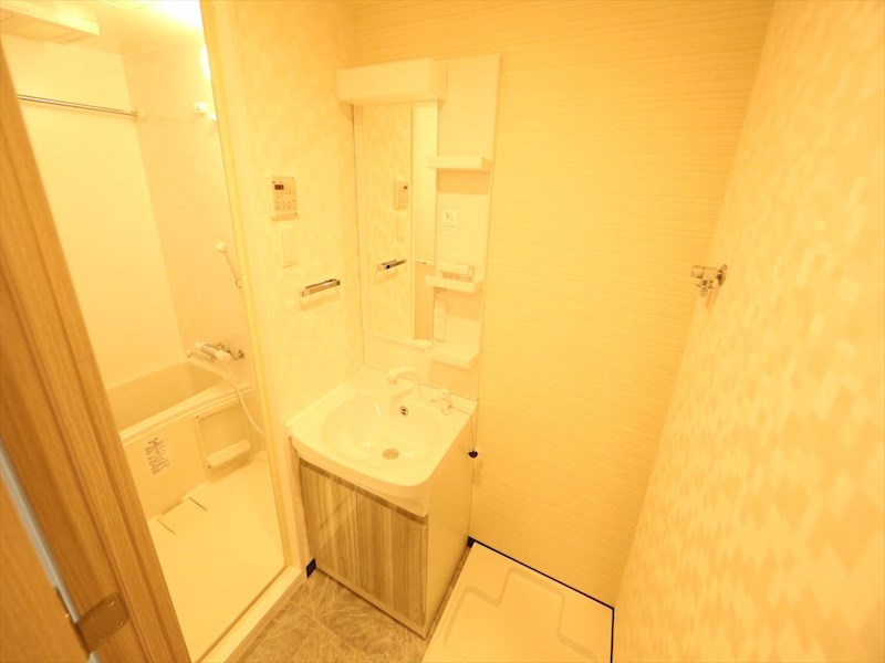 洗面設備　脱衣所　独立洗面台（シャンプードレッサー付）収納スペース有