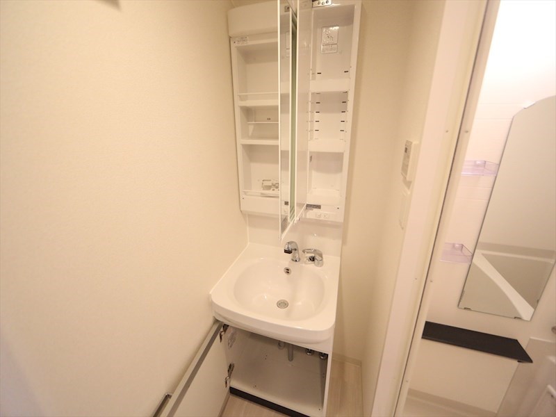 洗面設備　脱衣所　独立洗面台（シャンプードレッサー付）収納スペース有