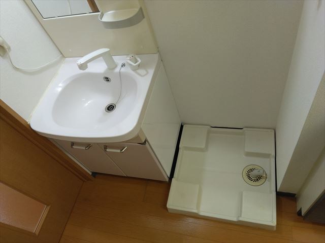 洗面設備　シャワー付き洗面化粧台　室内洗濯機置場