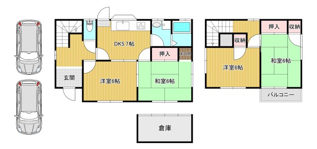 ＪＲ桜井線 帯解駅 徒歩20分 2階建 築49年の間取り写真