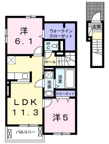 大竹市南栄のアパートの間取り