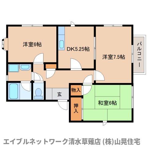 静岡市駿河区谷田のアパートの間取り