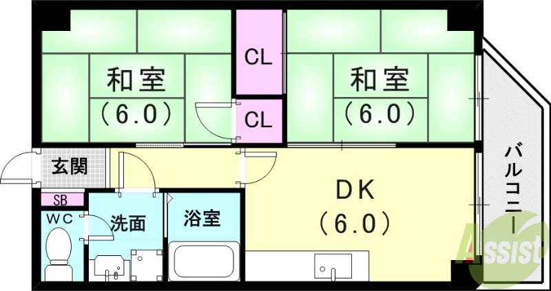 神戸市兵庫区兵庫町のマンションの間取り