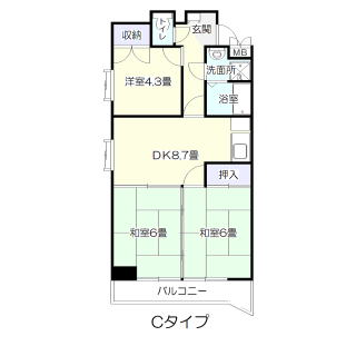 【仙台市青葉区堤通雨宮町のマンションの間取り】