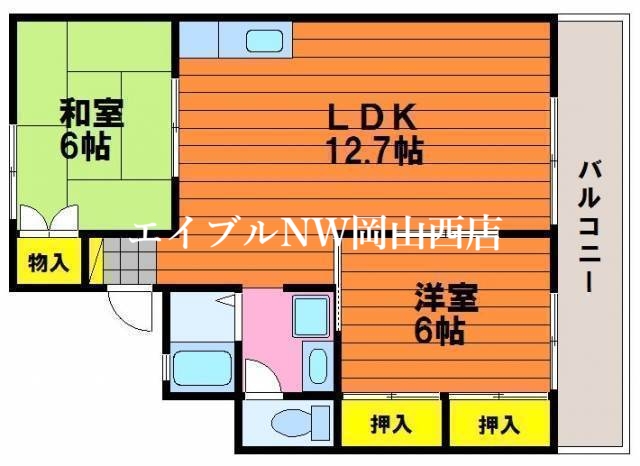 【岡山市南区福島のアパートの間取り】