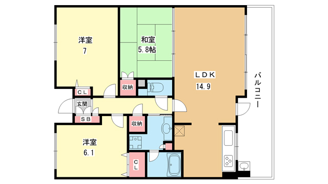 豊中市中桜塚のマンションの間取り