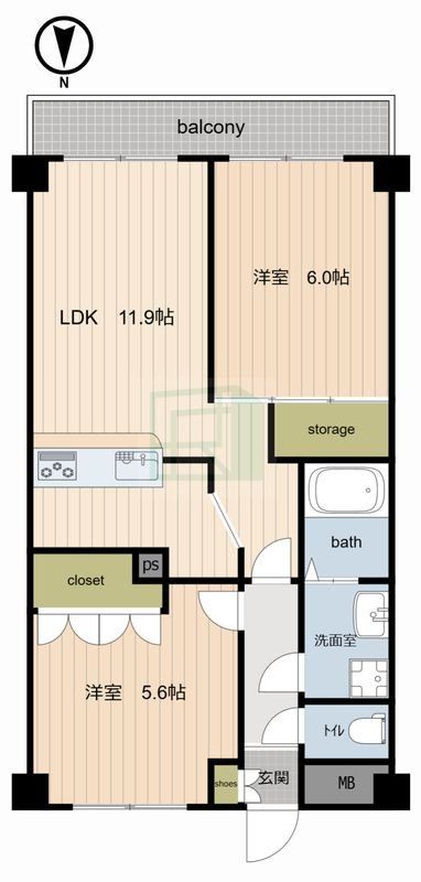 鶴ヶ島市脚折町のアパートの間取り