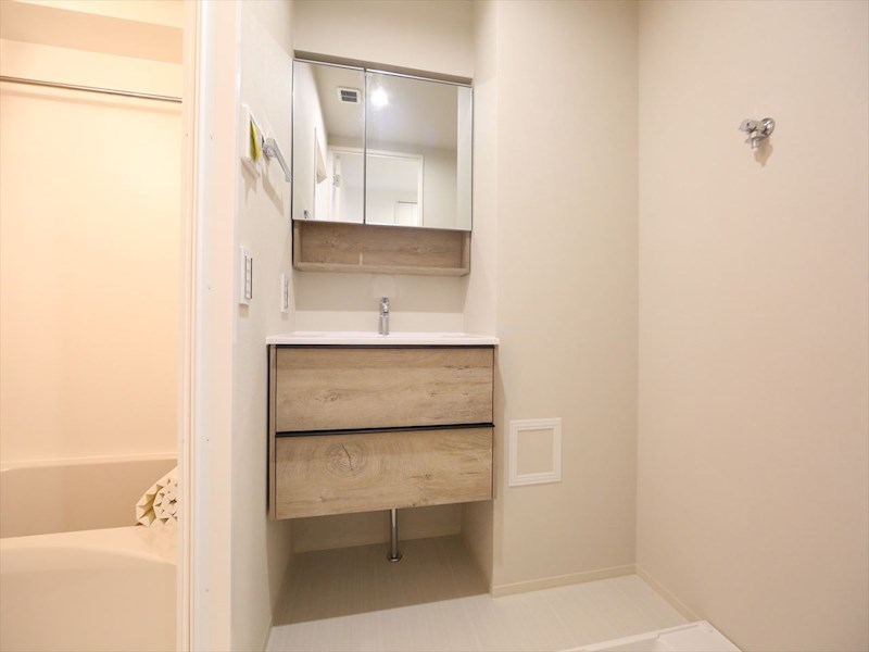 洗面設備　脱衣所　独立洗面台　収納スペース有