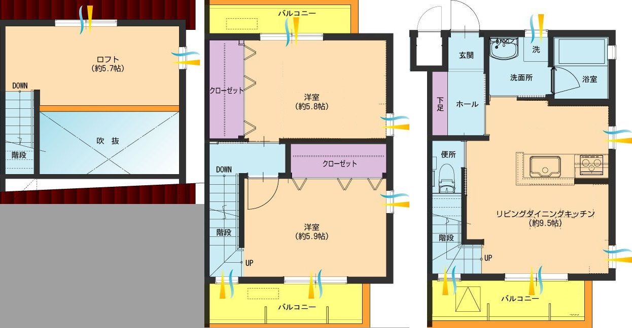 竹原市子育て世帯向け地域優良賃貸住宅 ヴィラS&Cの間取り写真