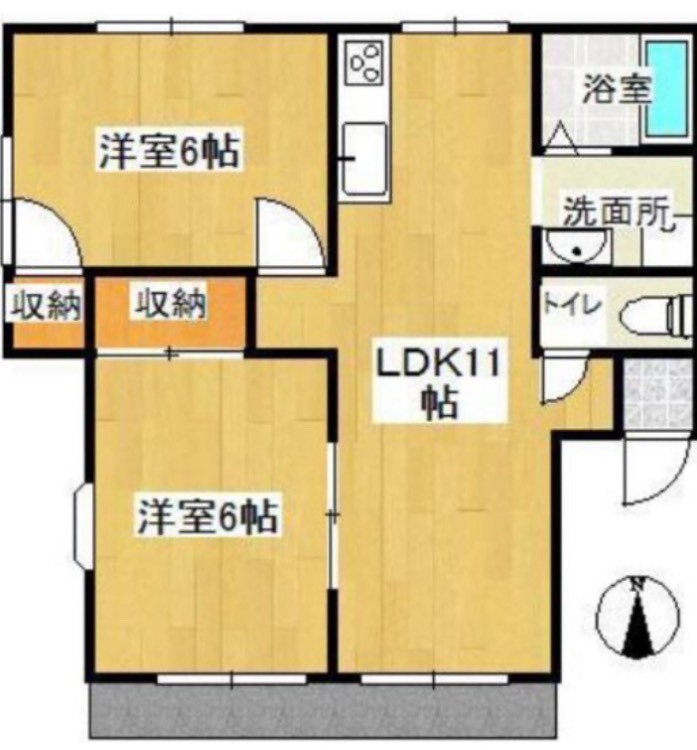 岡山市南区福島のアパートの間取り