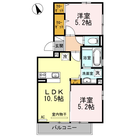 ウィルコート小郡三軒屋町　A棟の間取り