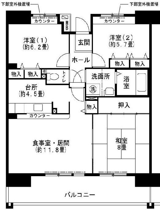 西宮市西宮浜のマンションの間取り