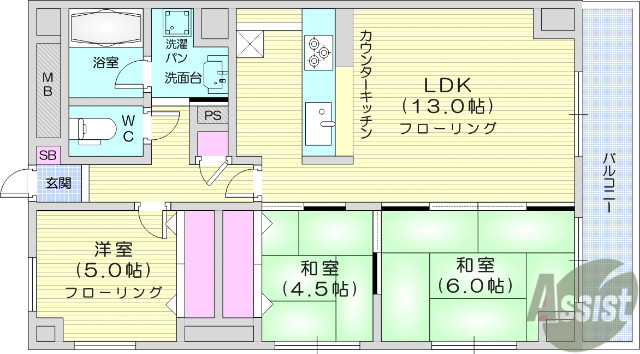 【仙台市宮城野区高砂のマンションの間取り】