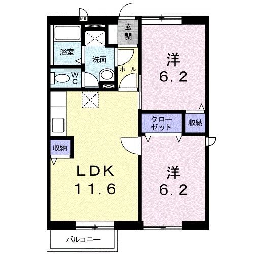 大牟田市大字橘のアパートの間取り