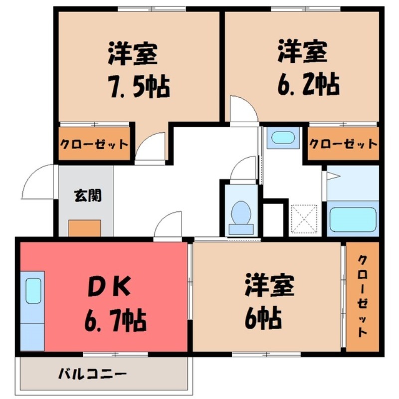 【下都賀郡壬生町大字壬生丁のマンションの間取り】