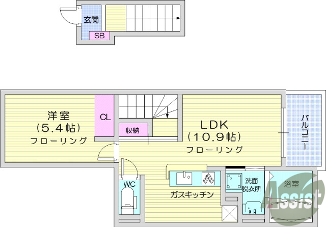 仙台市青葉区上愛子のアパートの間取り