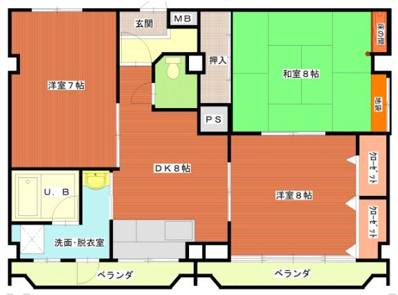 岡山市北区天瀬のマンションの間取り