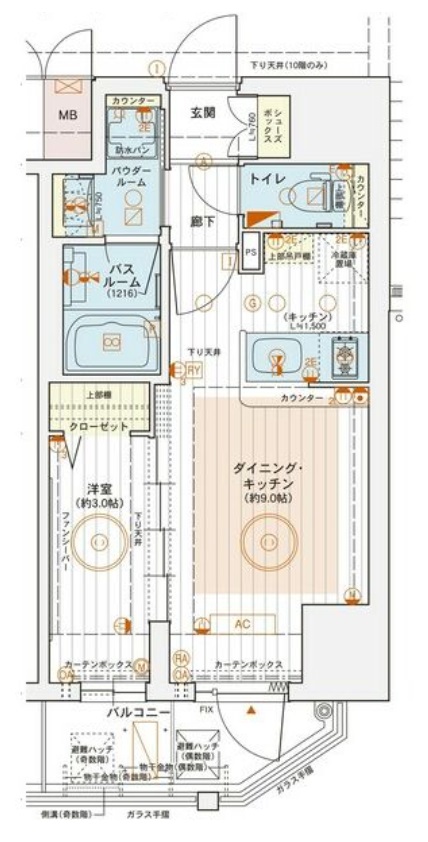 大阪市中央区北久宝寺町のマンションの間取り