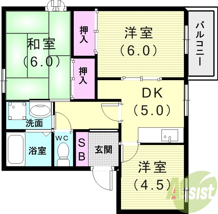 明石市朝霧町のマンションの間取り