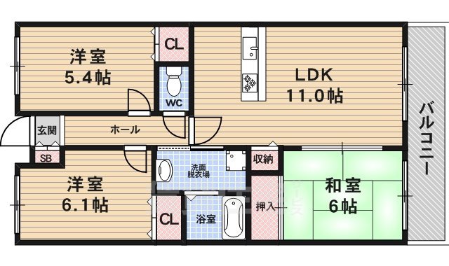 【京都市右京区太秦開日町のマンションの間取り】