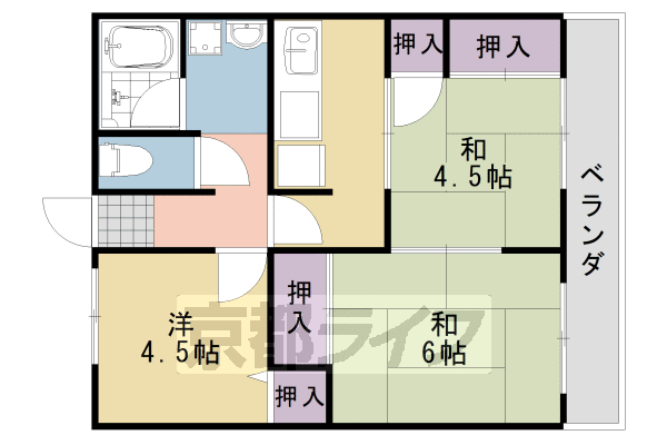 京都市西京区桂徳大寺北町のマンションの間取り