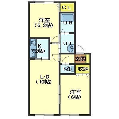 函館市中道のアパートの間取り