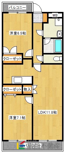 筑紫野市大字牛島のマンションの間取り